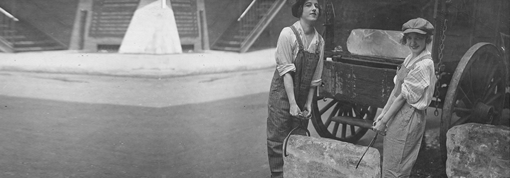 Two girls loading ice in 1941