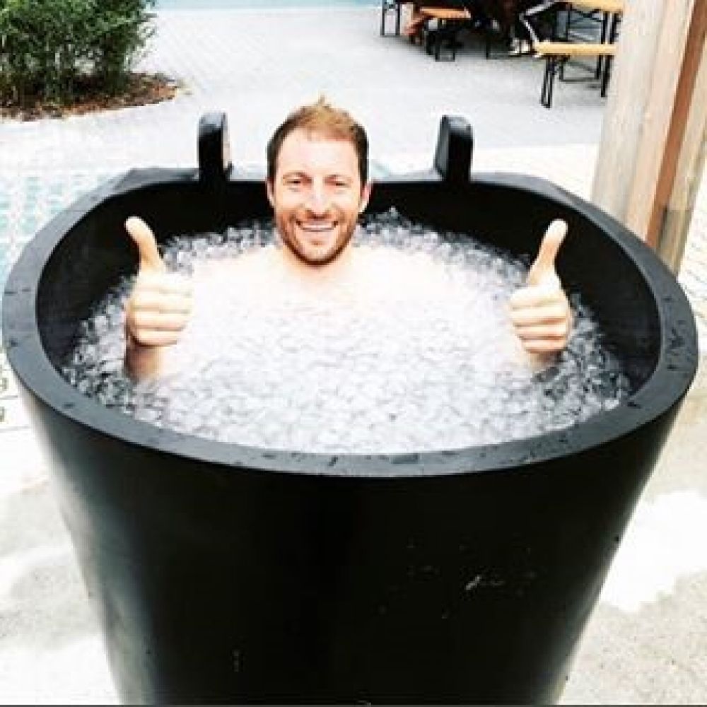 Man Taking Ice Bath